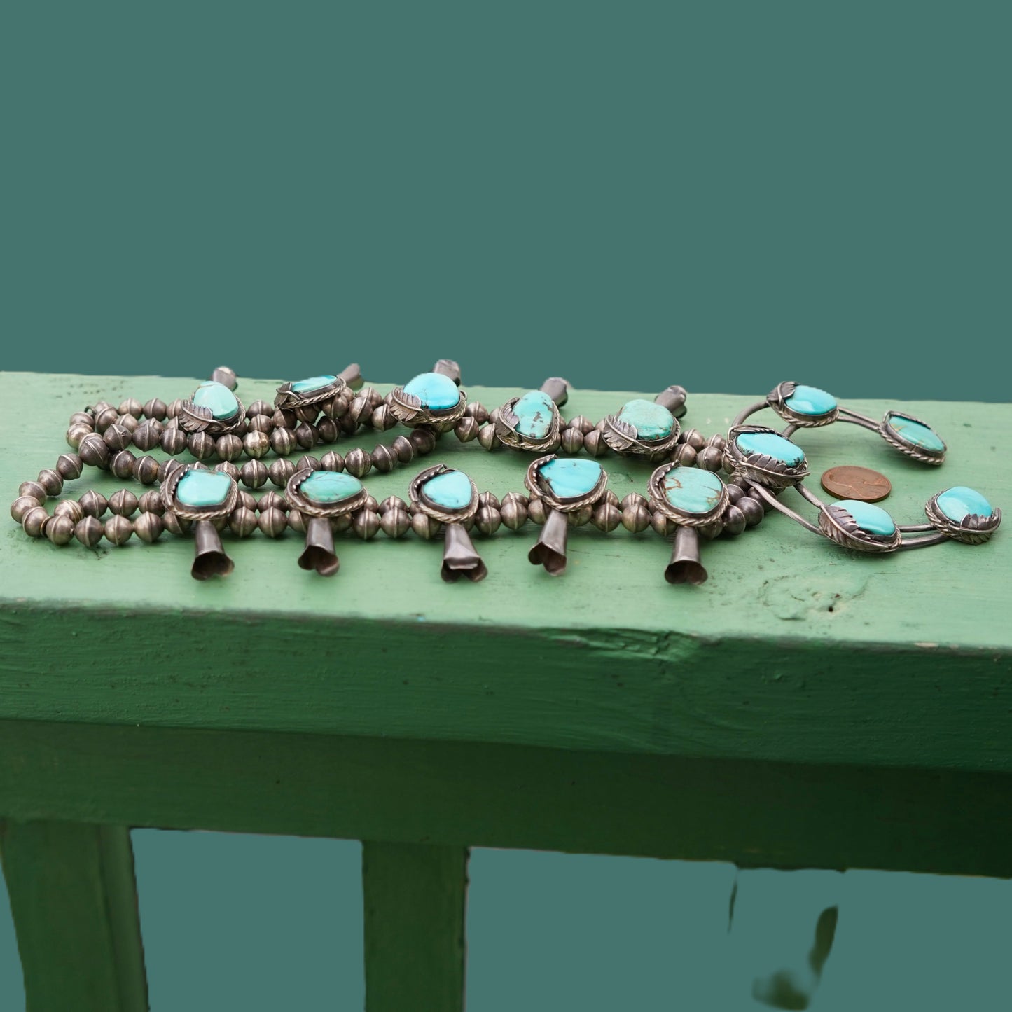Vintage Turquoise Squash Blossom Necklace