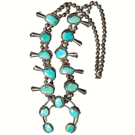 Vintage Turquoise Squash Blossom Necklace