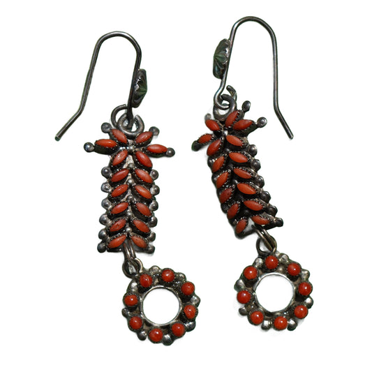 Old Zuni Red Coral Watch Band Earrings