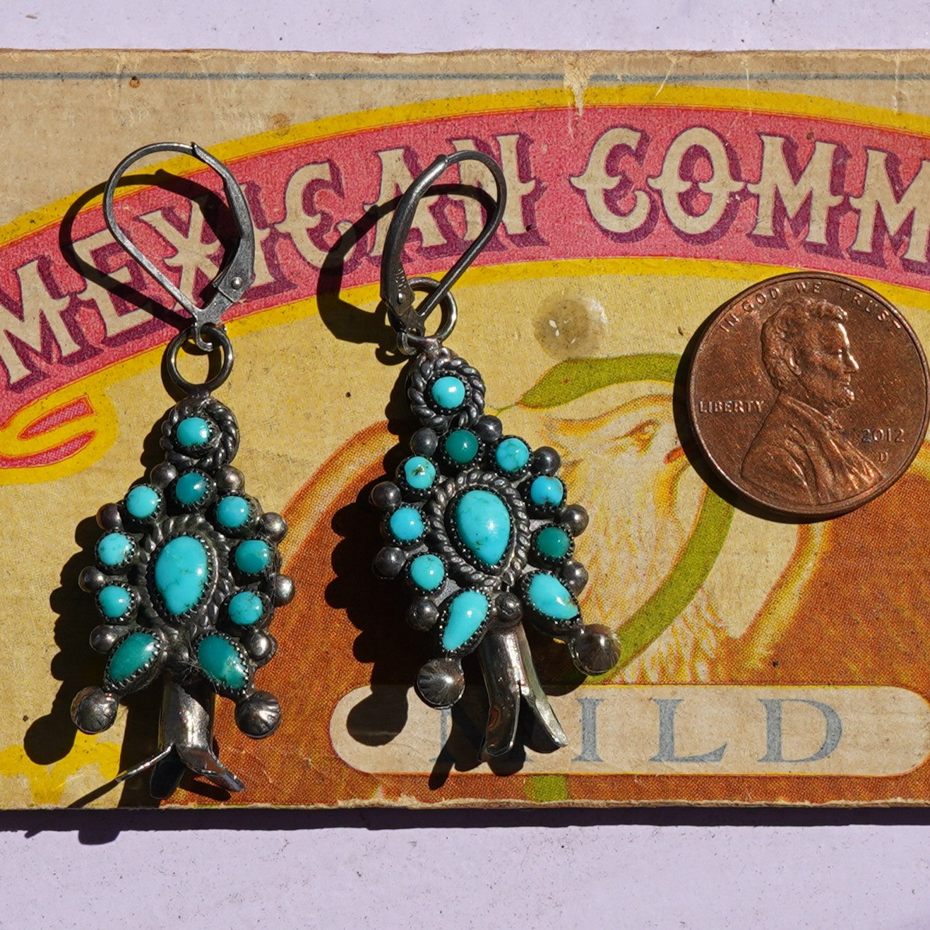 Vintage Turquoise Squash Blossom Earrings