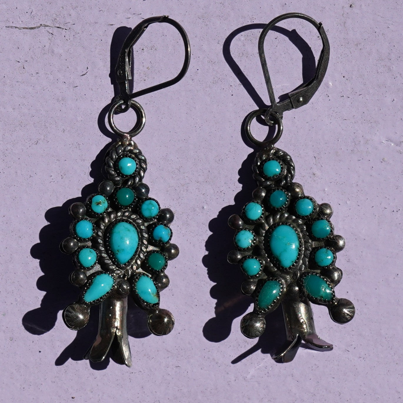Vintage Turquoise Squash Blossom Earrings