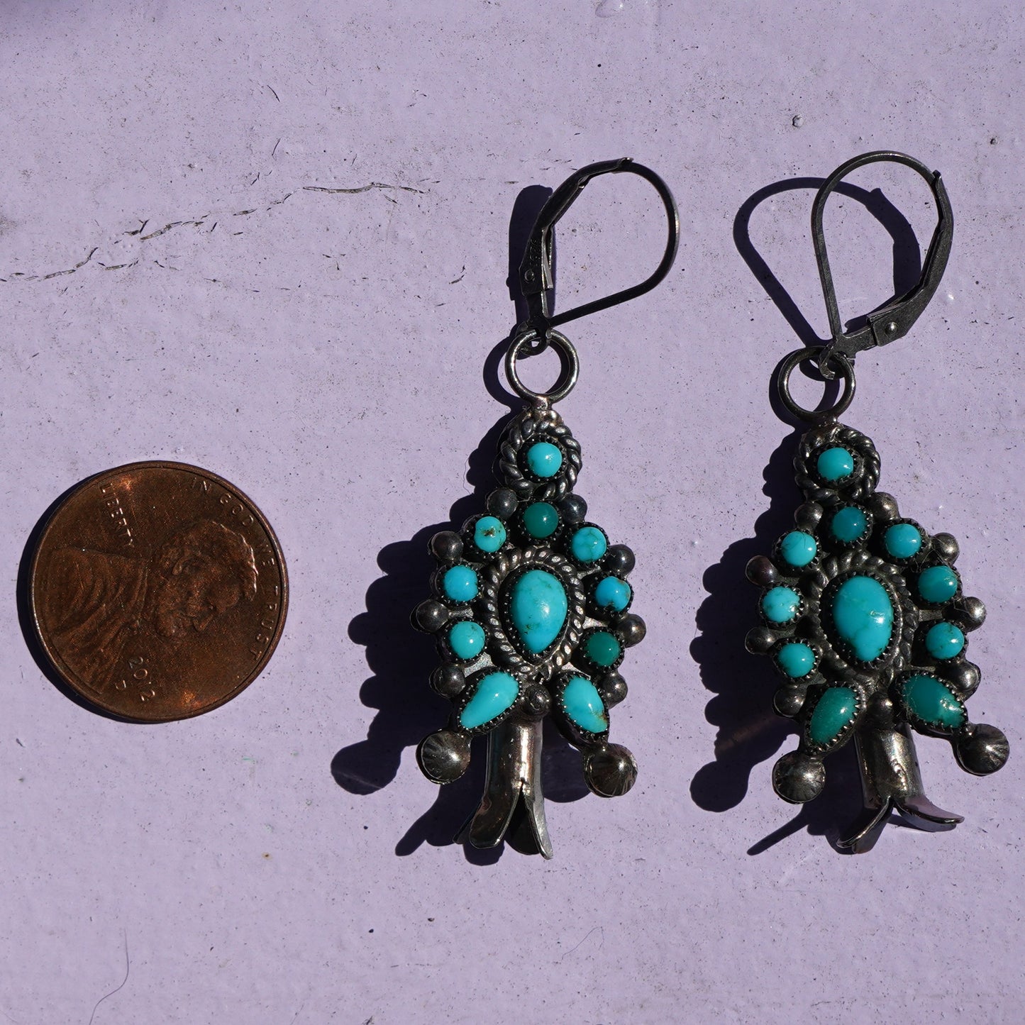 Vintage Turquoise Squash Blossom Earrings