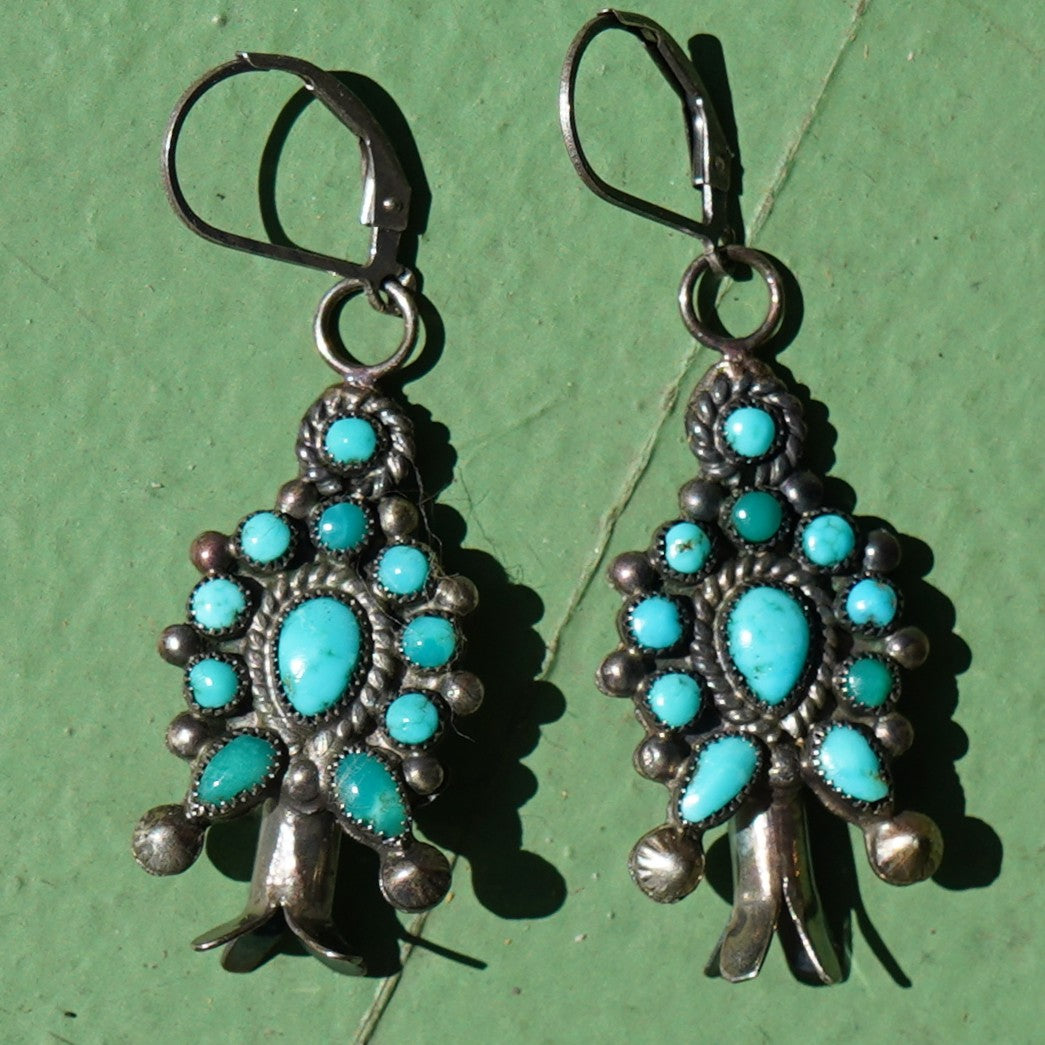 Vintage Turquoise Squash Blossom Earrings