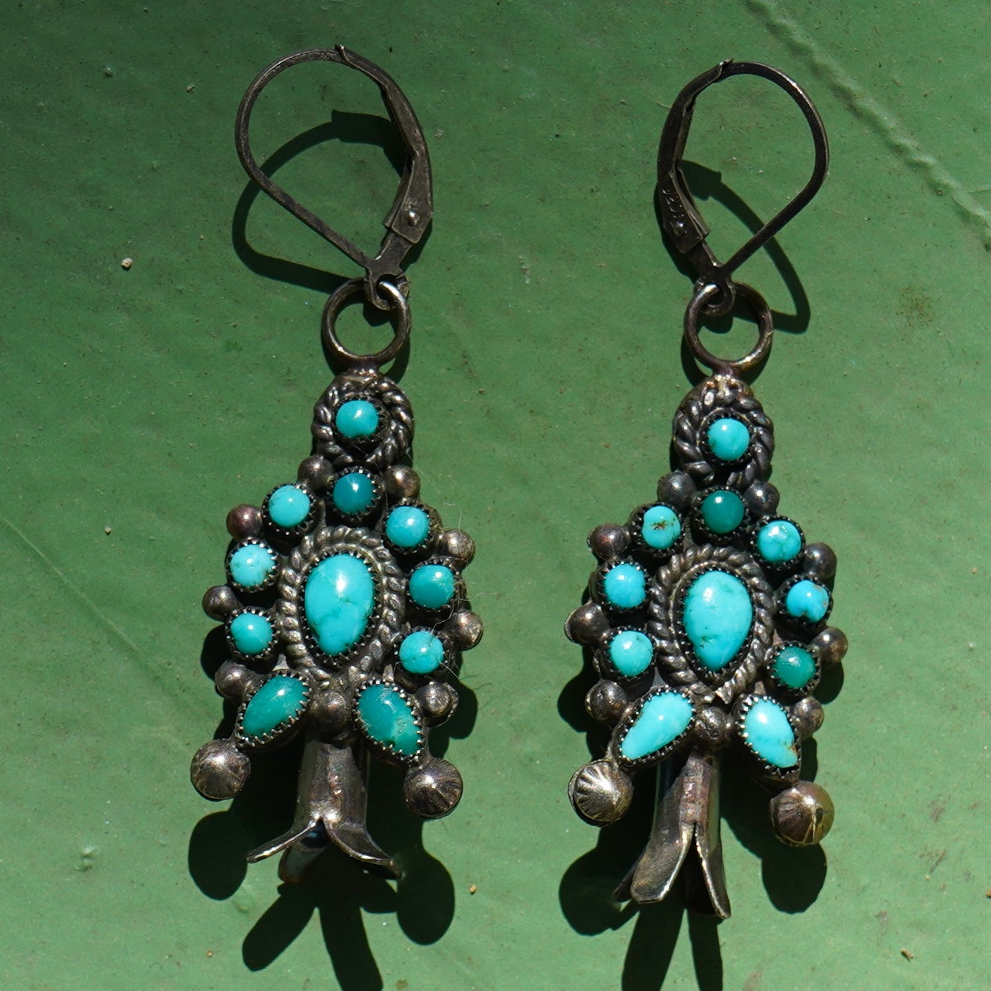 Vintage Turquoise Squash Blossom Earrings