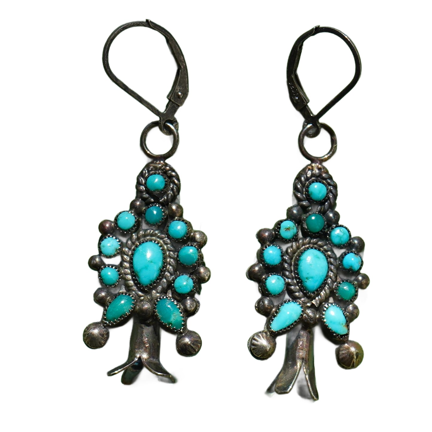 Vintage Turquoise Squash Blossom Earrings
