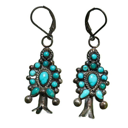 Vintage Turquoise Squash Blossom Earrings