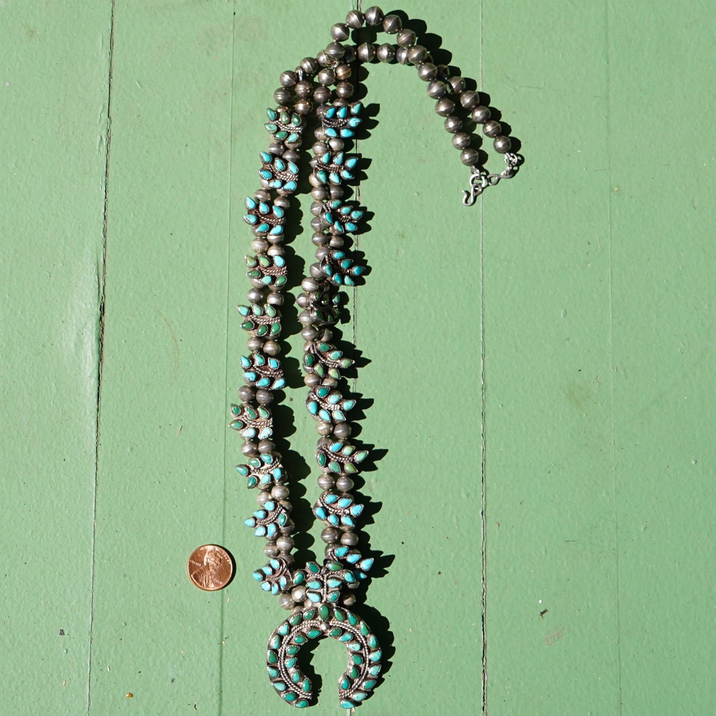 Vintage Zuni Turquoise Squash Blossom Necklace