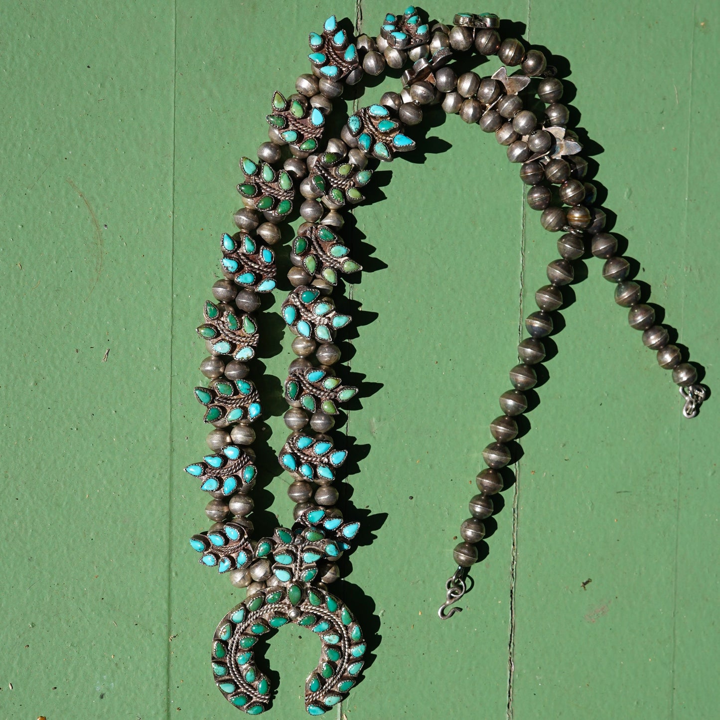 Vintage Zuni Turquoise Squash Blossom Necklace