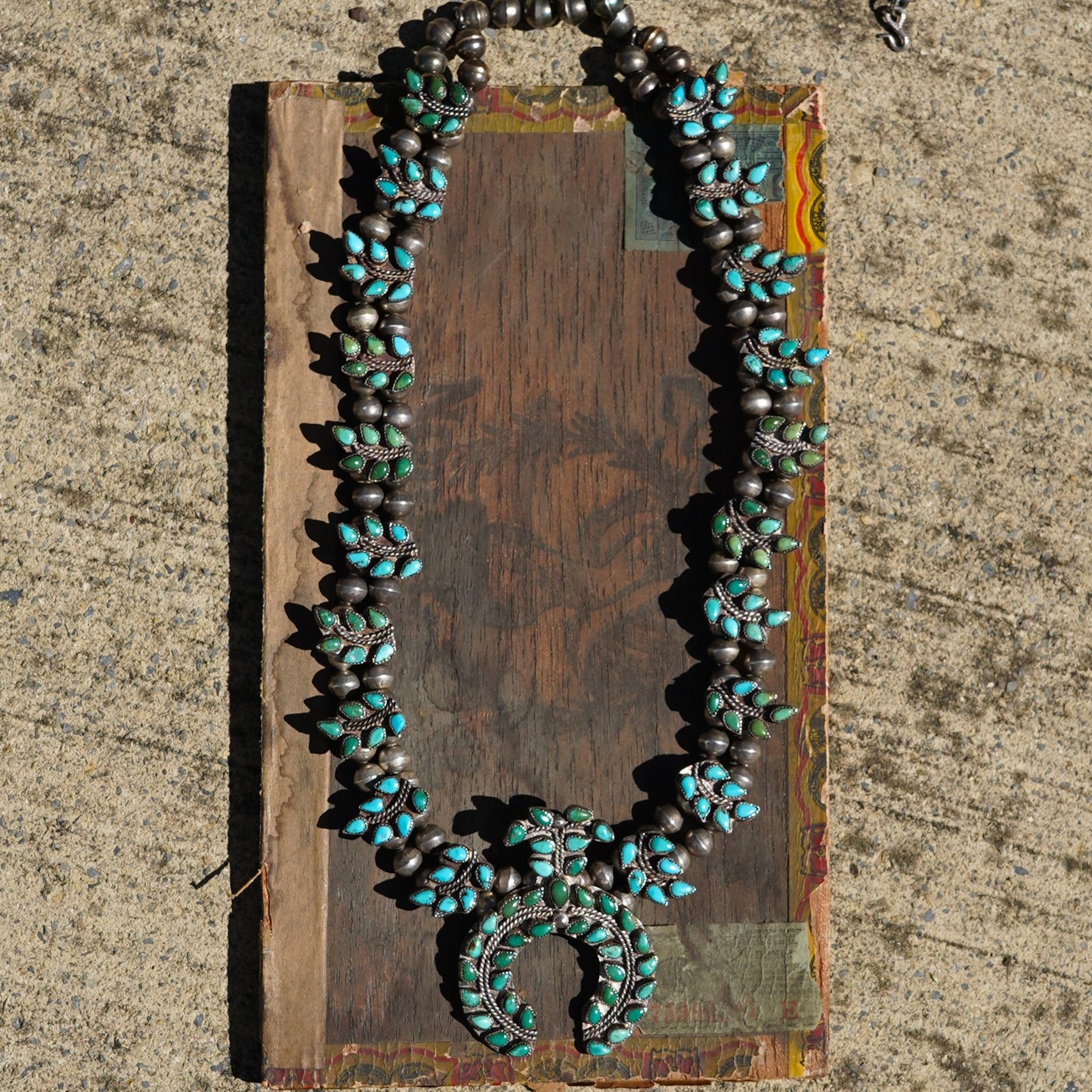 Vintage Zuni Turquoise Squash Blossom Necklace