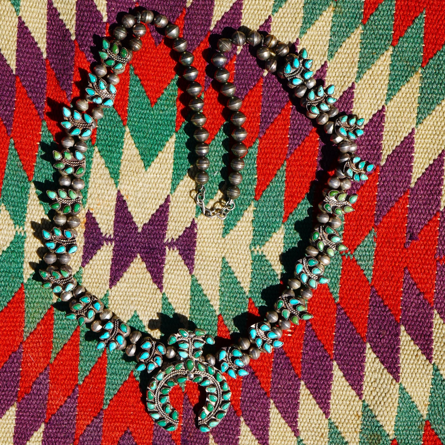 Vintage Zuni Turquoise Squash Blossom Necklace