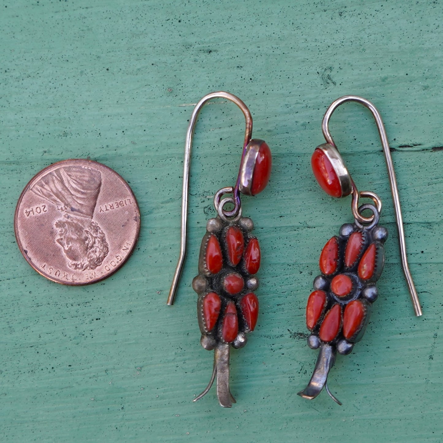 Old Navajo Coral Squash Blossom Earrings