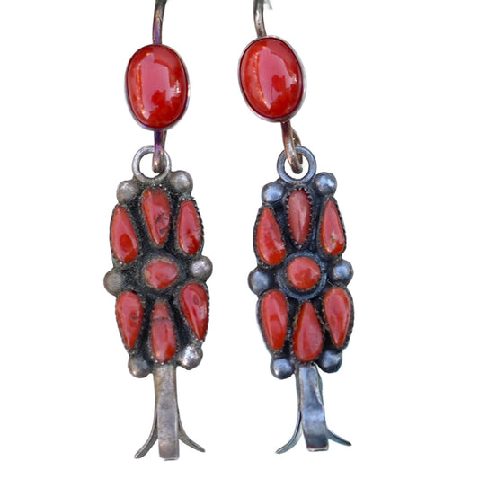 Old Navajo Coral Squash Blossom Earrings