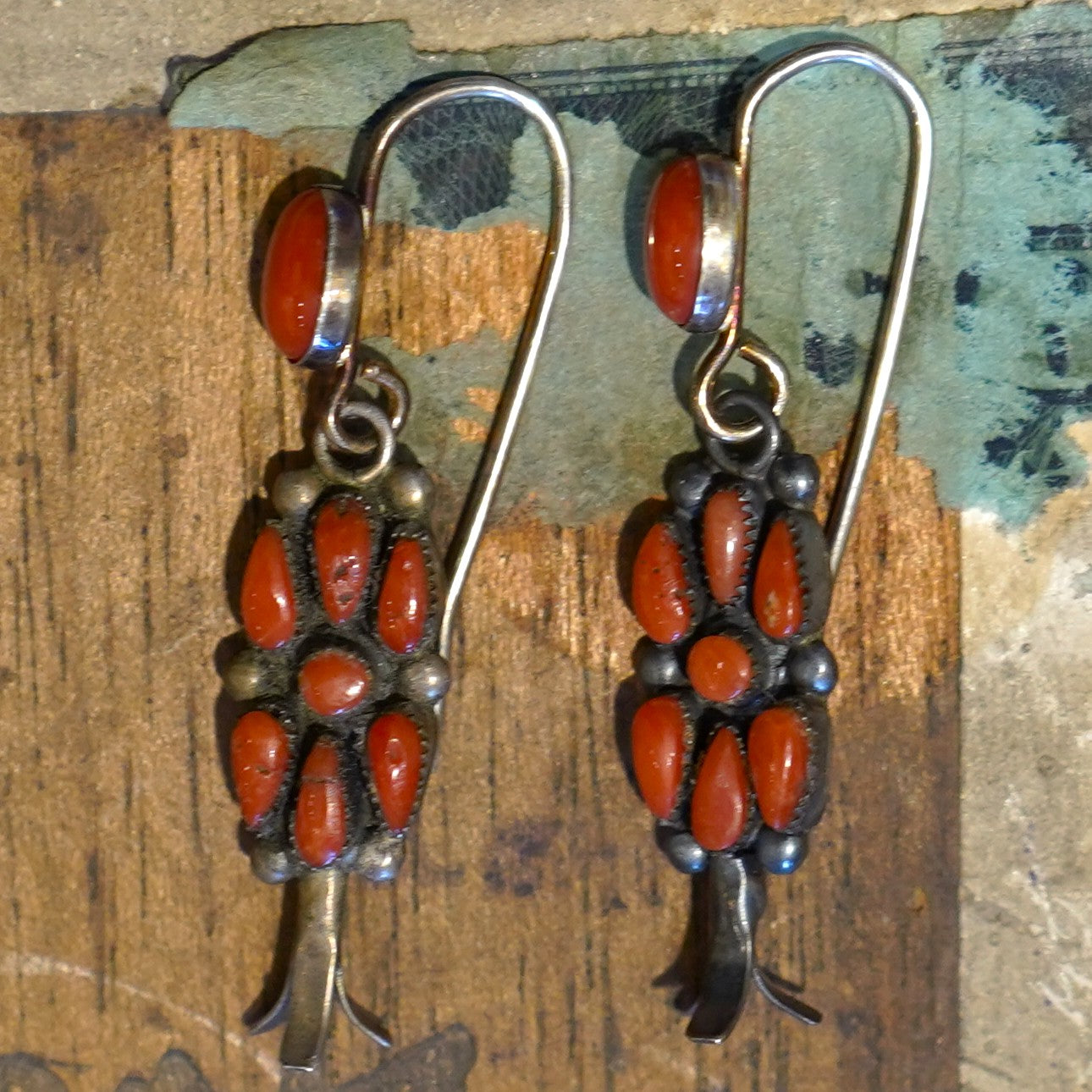 Old Navajo Coral Squash Blossom Earrings