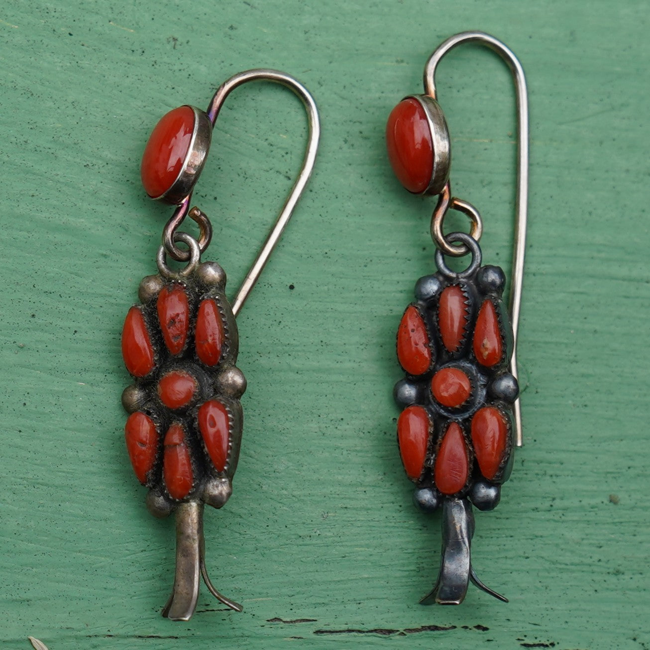 Old Navajo Coral Squash Blossom Earrings