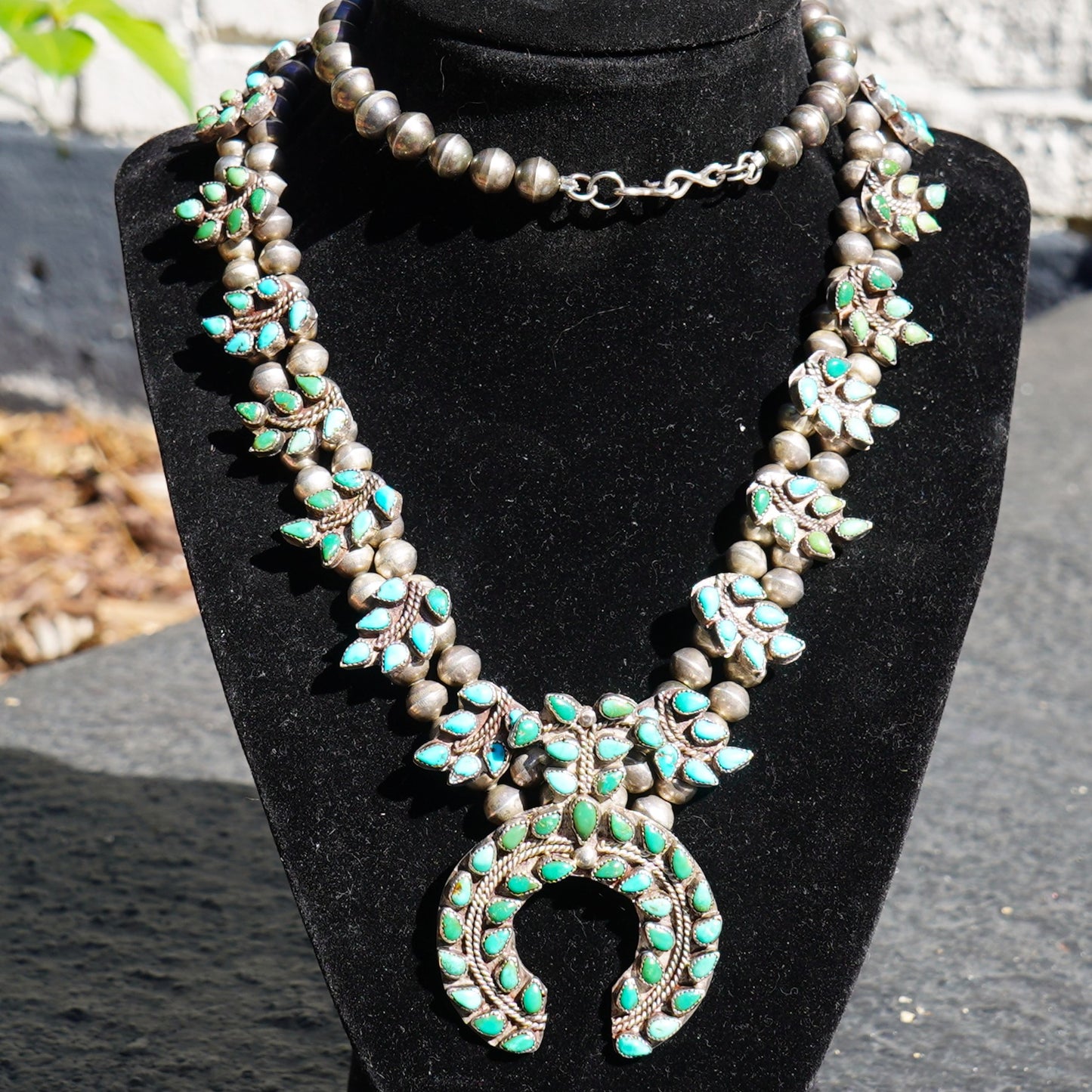 Vintage Zuni Turquoise Squash Blossom Necklace
