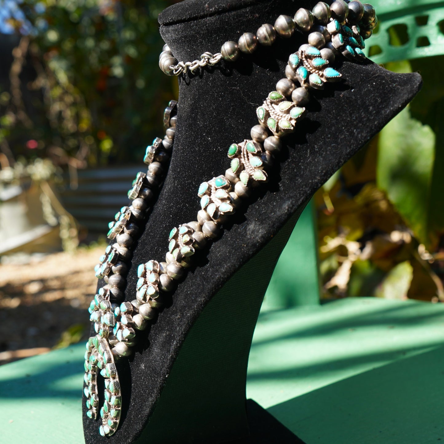 Vintage Zuni Turquoise Squash Blossom Necklace