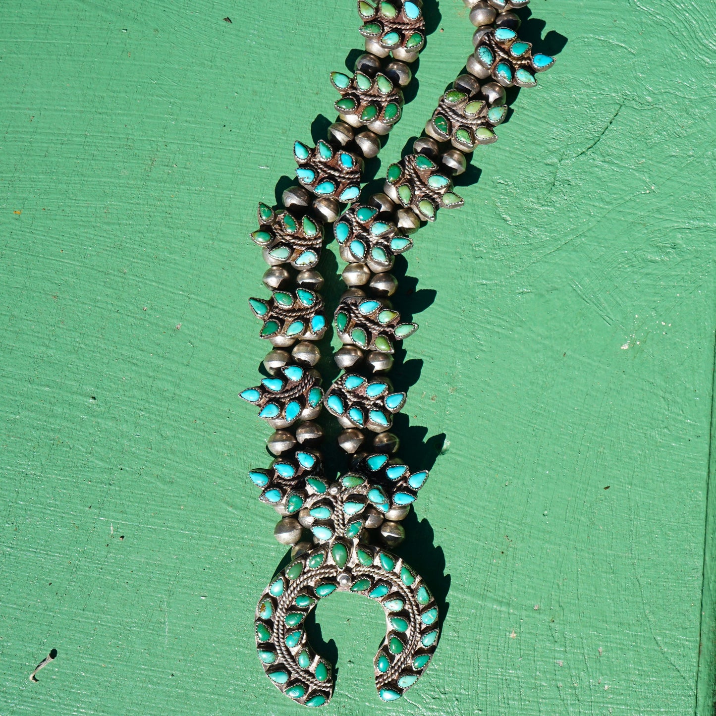 Vintage Zuni Turquoise Squash Blossom Necklace