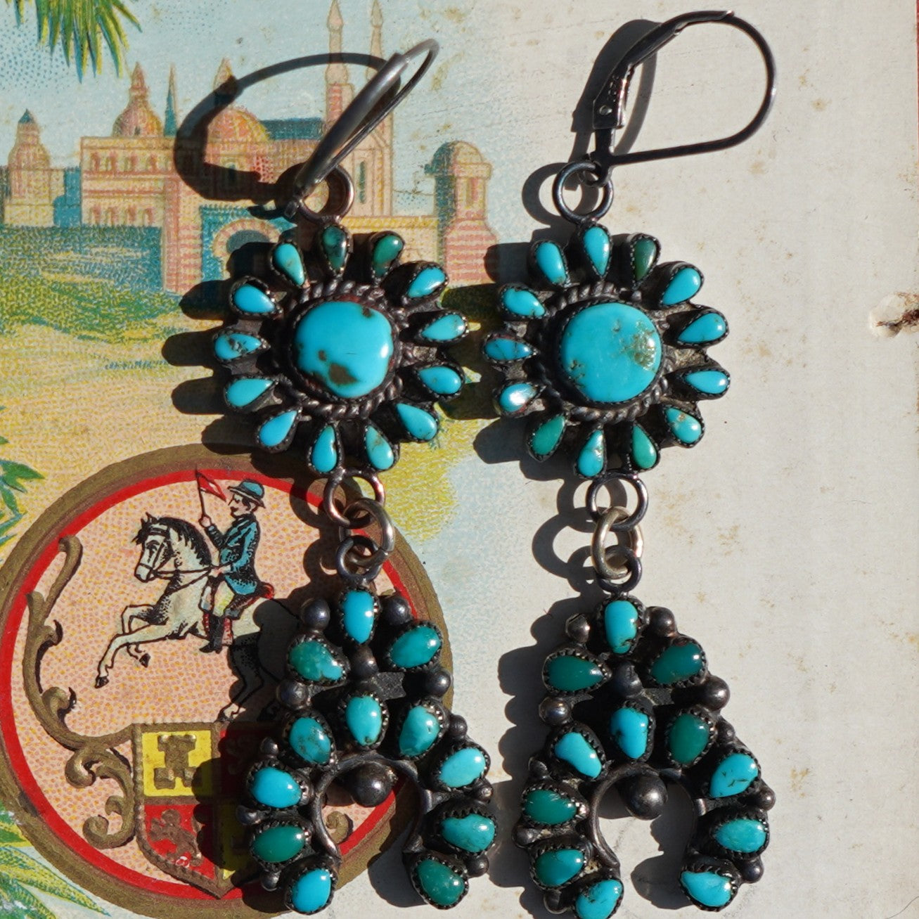 Vintage Turquoise Squash Blossom Earrings