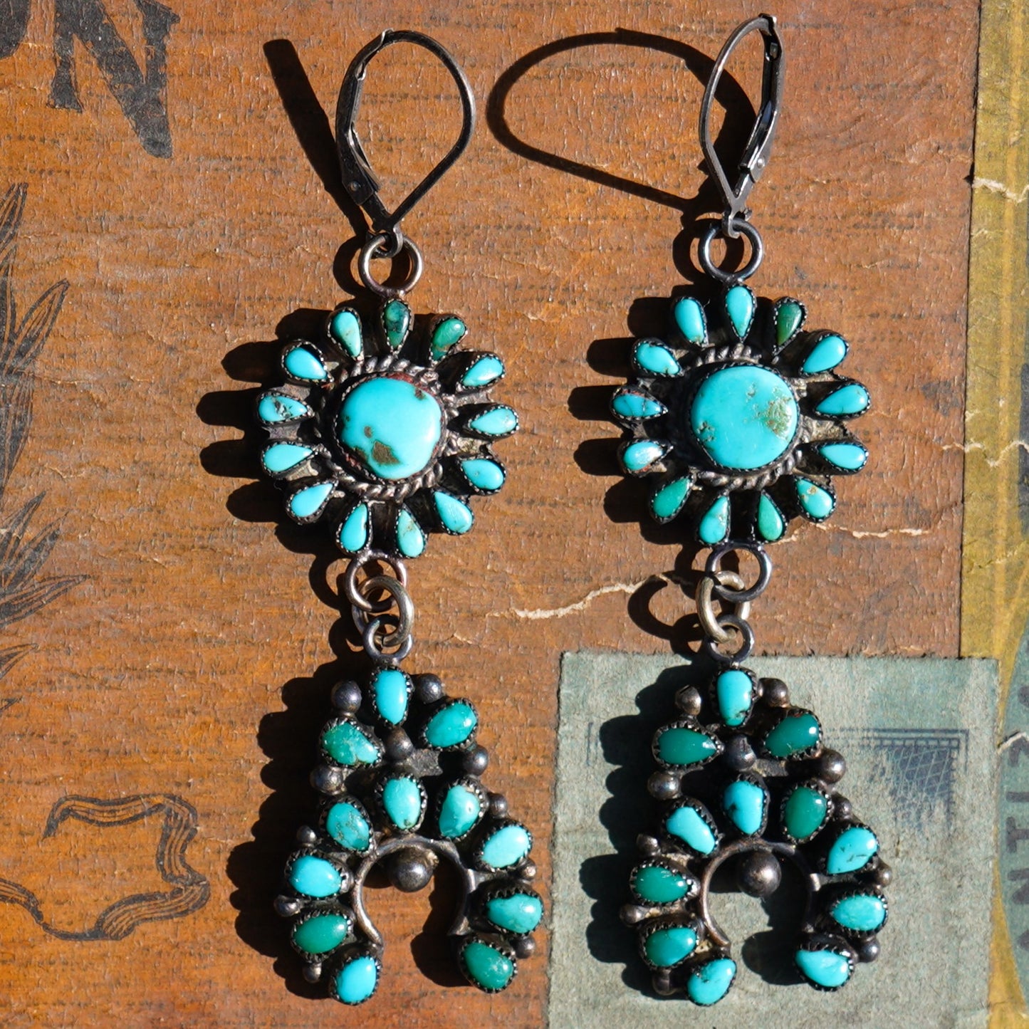 Vintage Turquoise Squash Blossom Earrings