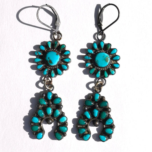 Vintage Turquoise Squash Blossom Earrings
