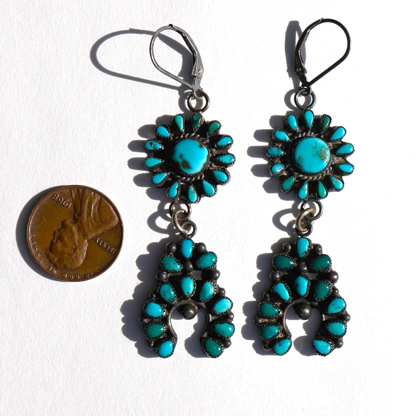 Vintage Turquoise Squash Blossom Earrings