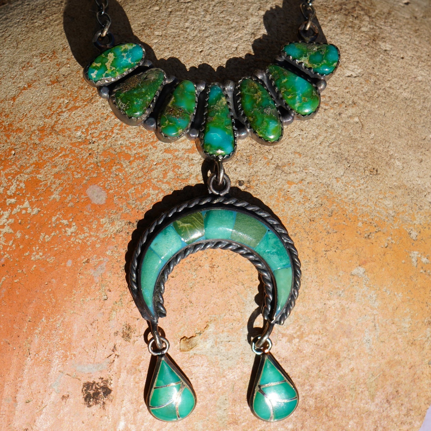 Southwestern Necklace with Naja And Sonoran Gold Turquoise Sterling Silver