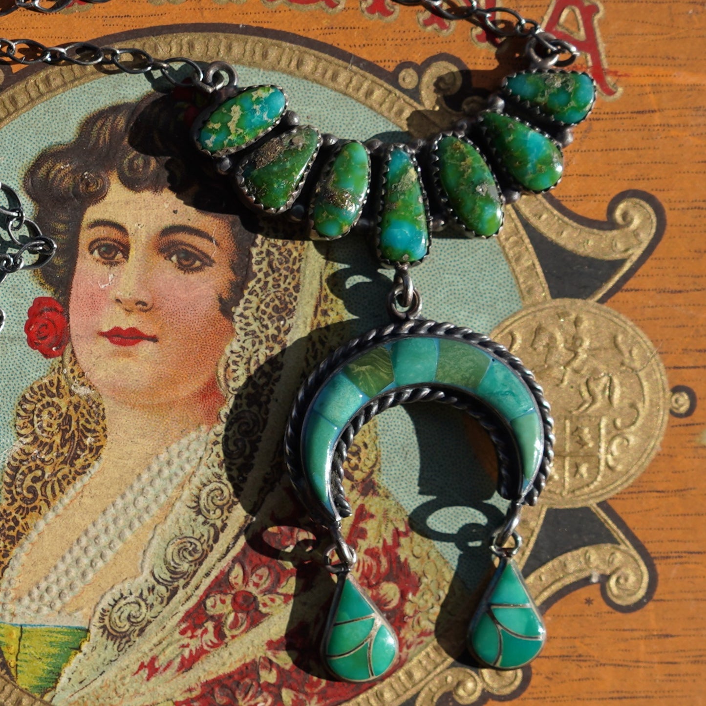 Southwestern Necklace with Naja And Sonoran Gold Turquoise Sterling Silver