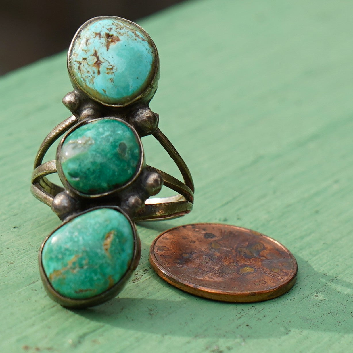 Vintage Navajo Cerrillos Turquoise Stop Light Ring