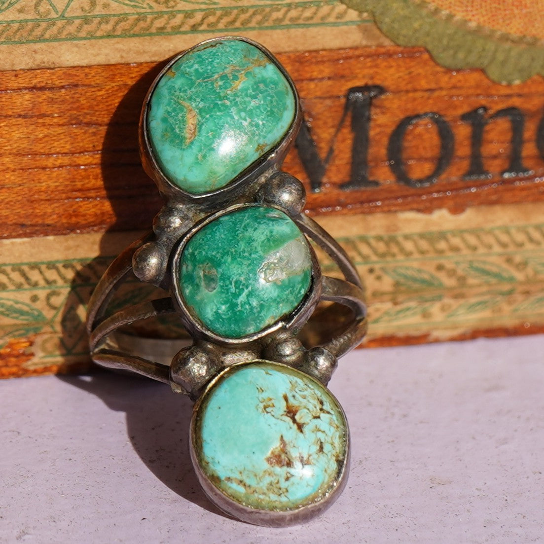 Vintage Navajo Cerrillos Turquoise Stop Light Ring
