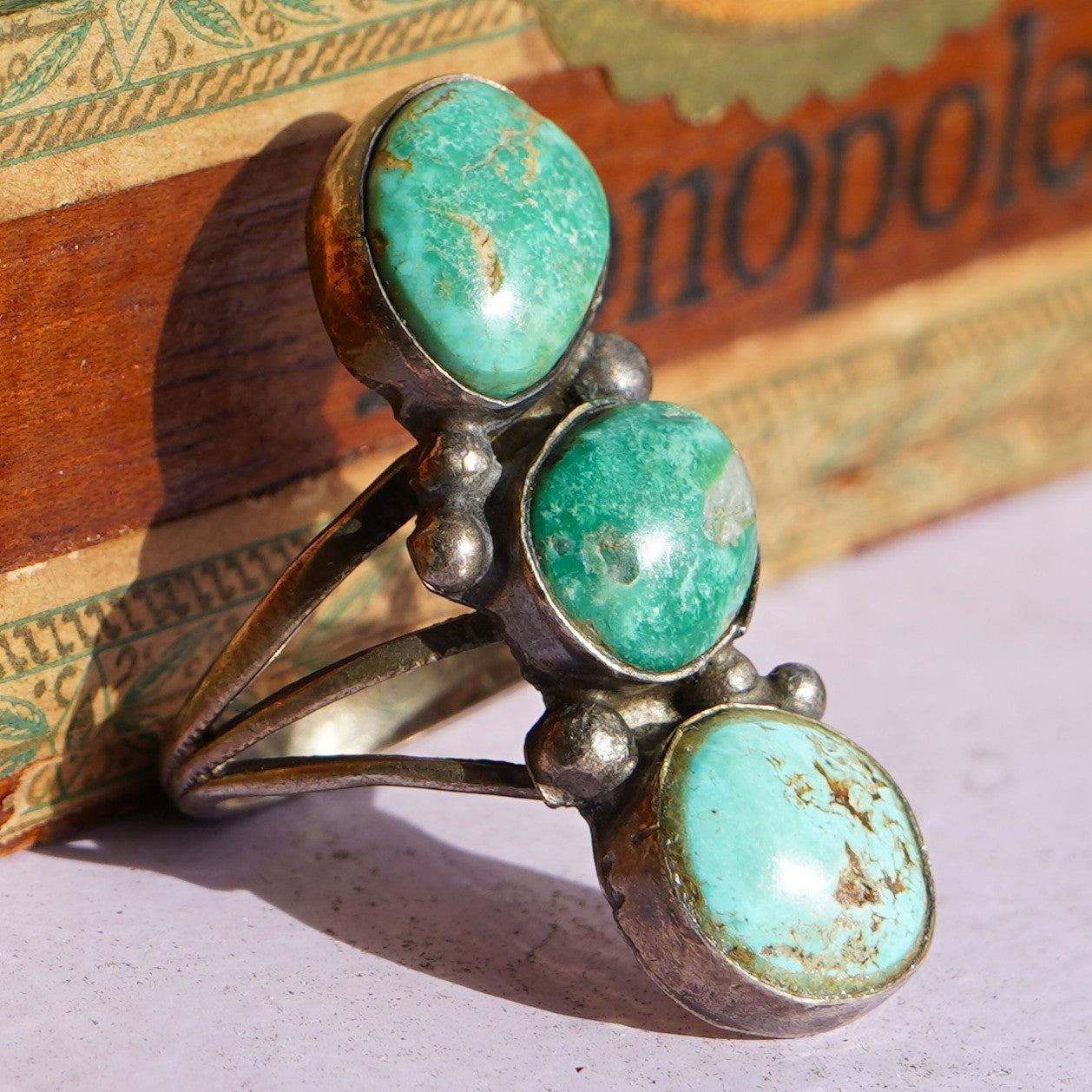 Vintage Navajo Cerrillos Turquoise Stop Light Ring