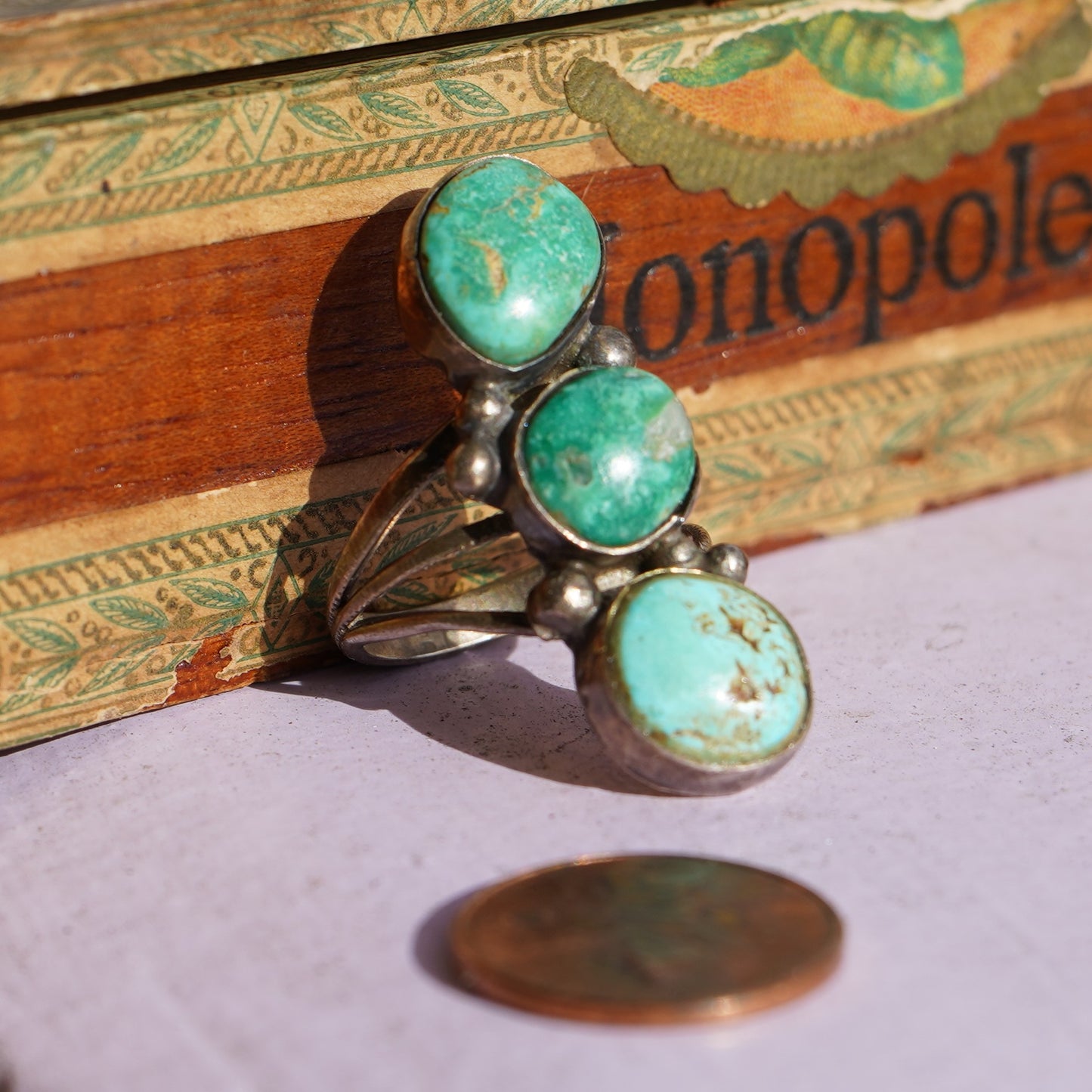 Vintage Navajo Cerrillos Turquoise Stop Light Ring