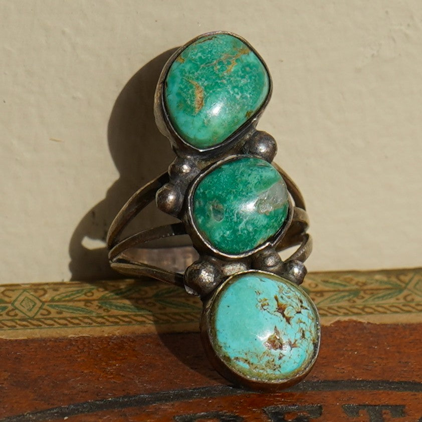 Vintage Navajo Cerrillos Turquoise Stop Light Ring