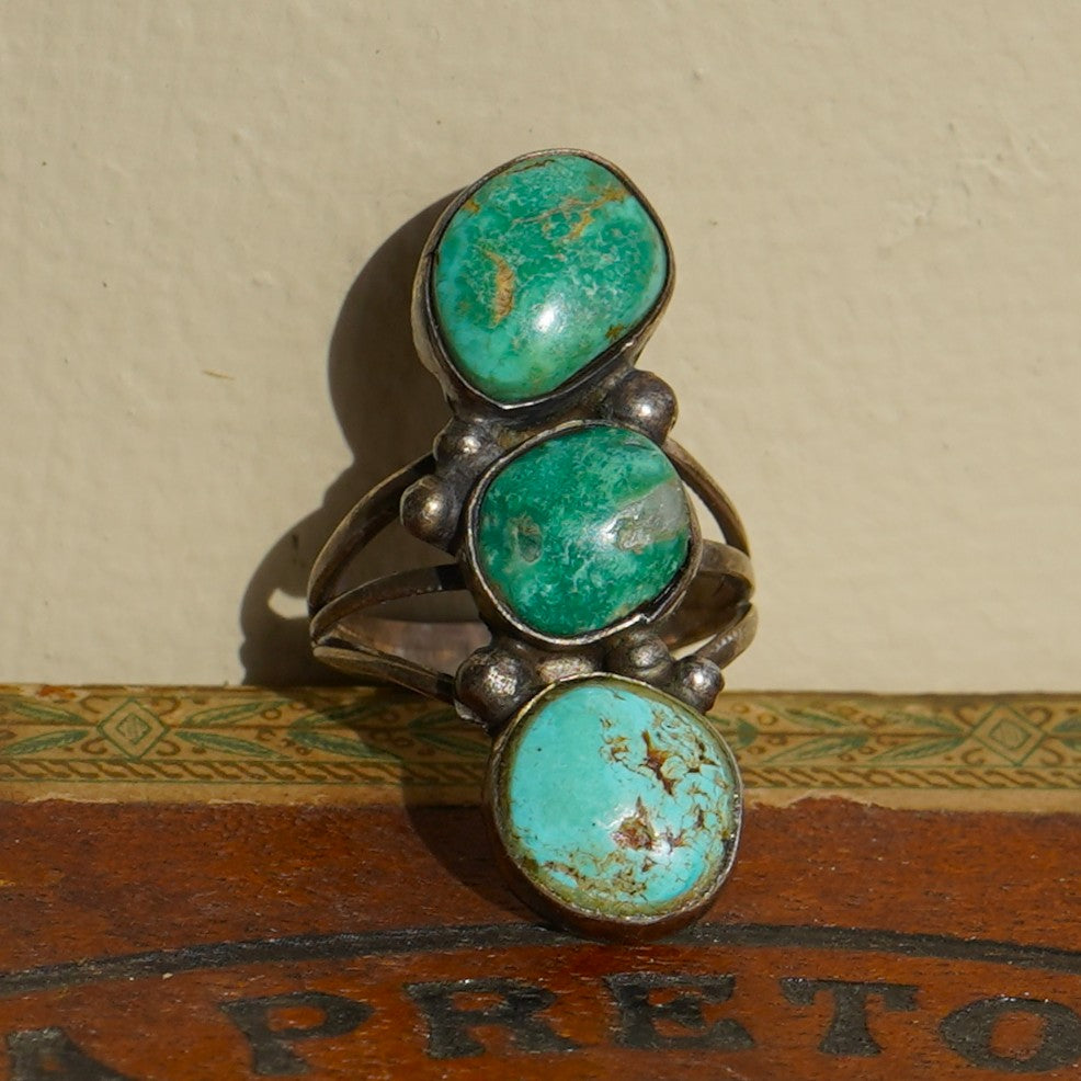 Vintage Navajo Cerrillos Turquoise Stop Light Ring