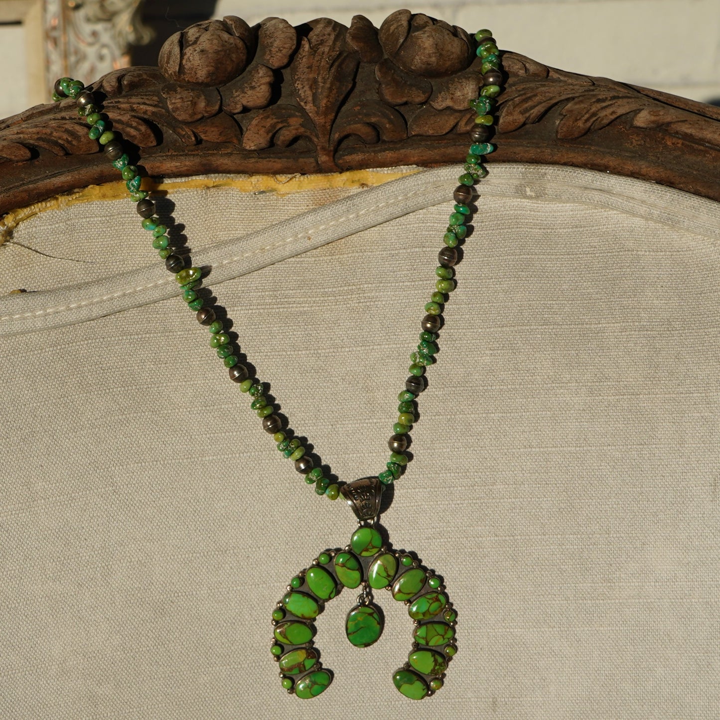 Green Mojave Turquoise Naja Necklace Sterling Silver