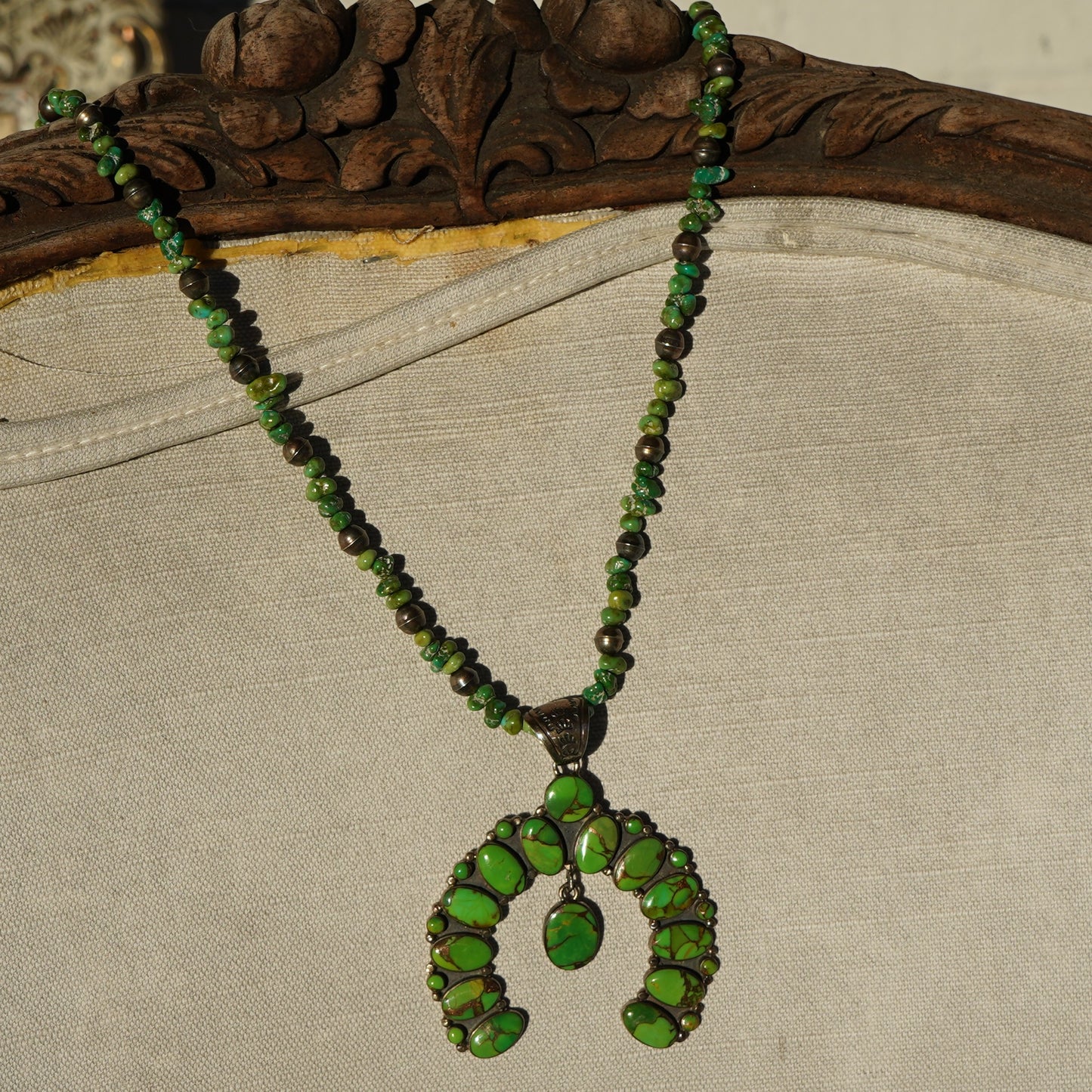 Green Mojave Turquoise Naja Necklace Sterling Silver