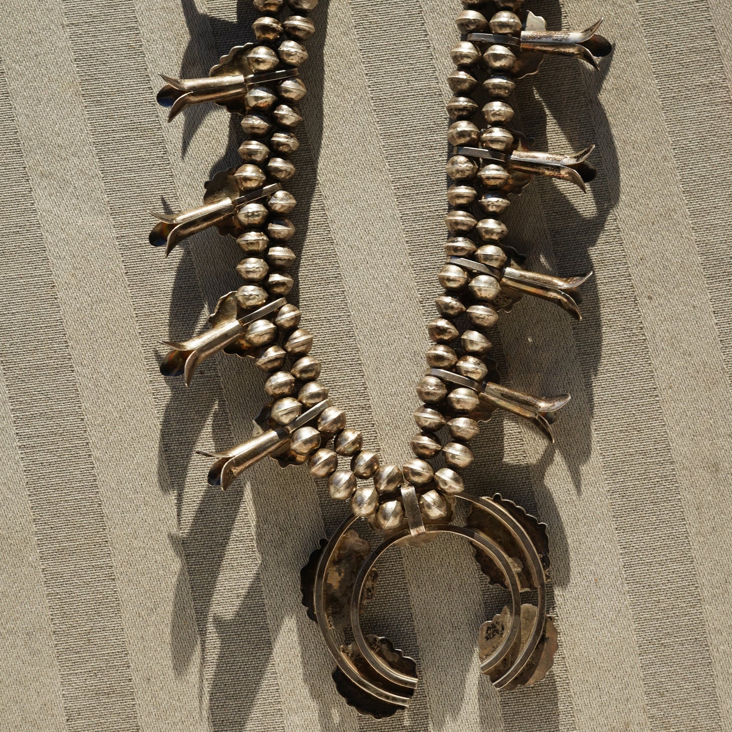 Vintage Navajo Squash Blossom Necklace Green Turquoise Sterling Silver