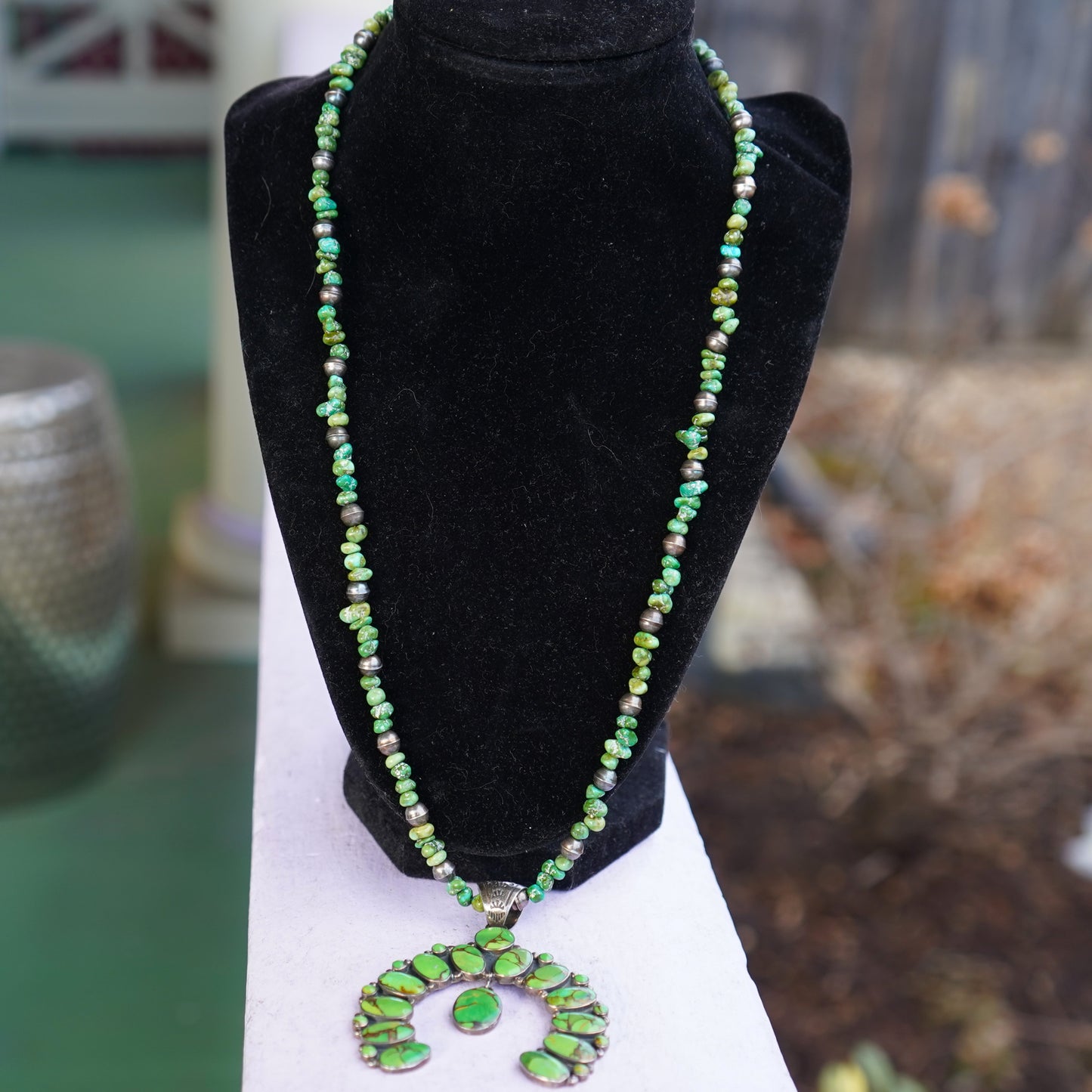 Green Mojave Turquoise Naja Necklace Sterling Silver