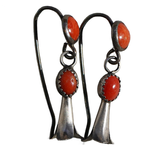 Vintage Coral Squash Blossom Earrings