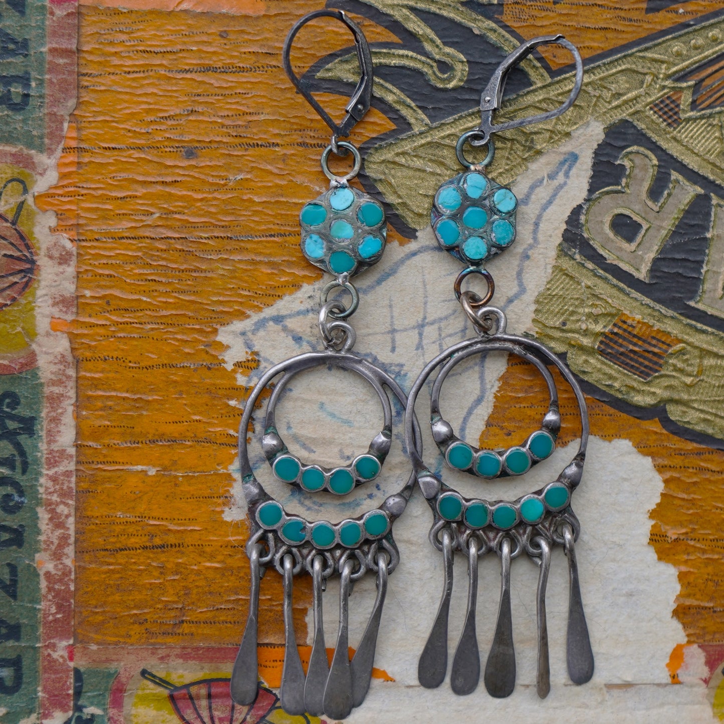 Dishta Style Zuni Turquoise Vintage Earrings