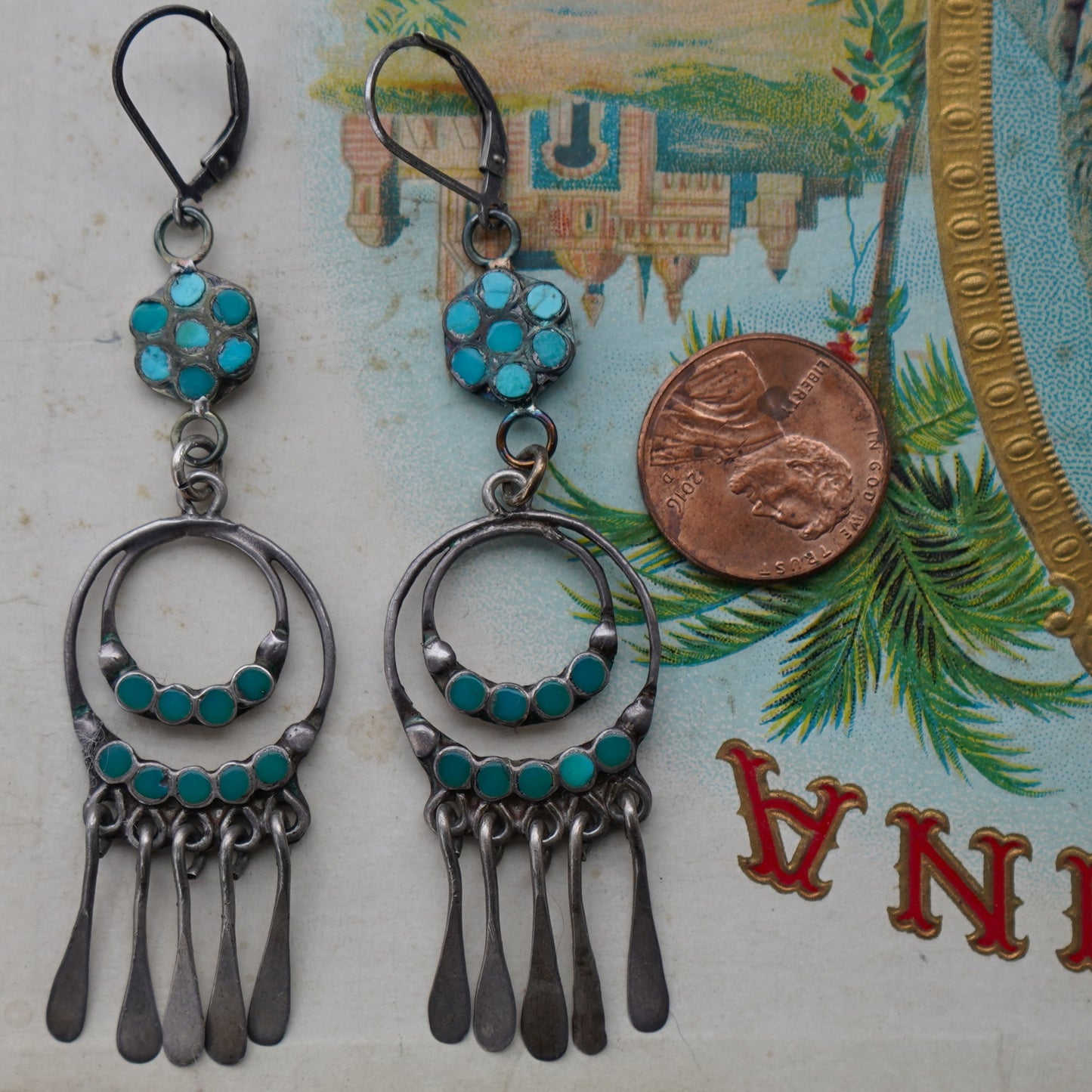 Dishta Style Zuni Turquoise Vintage Earrings