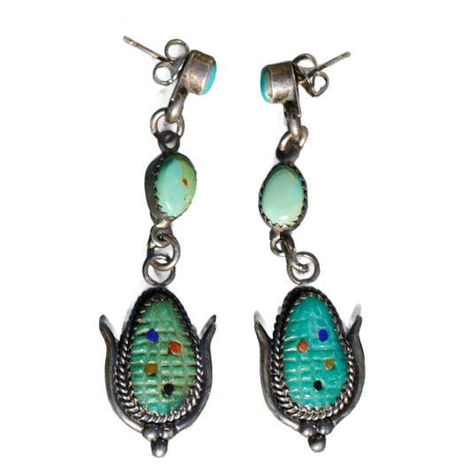 Vintage Turquoise Corn Earrings Sterling Silver