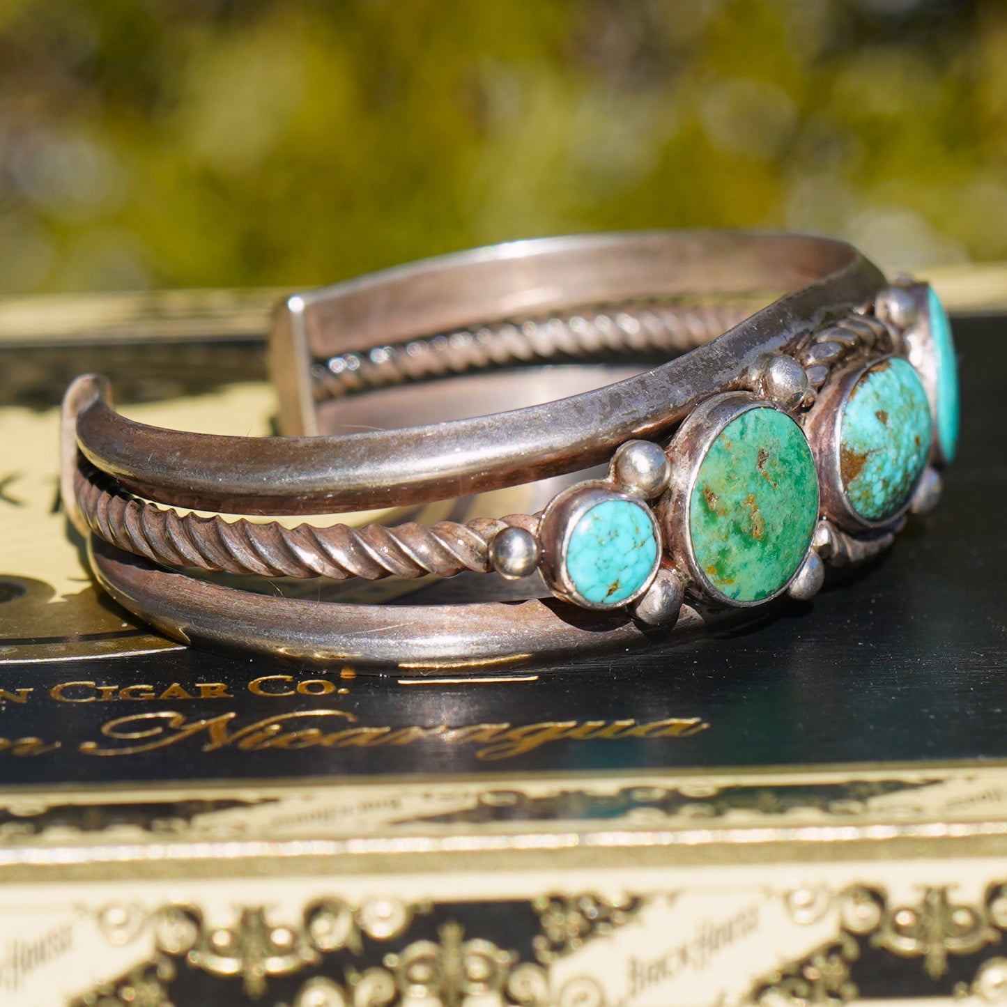 Vintage Navajo Nevada Turquoise Five Stone Bracelet