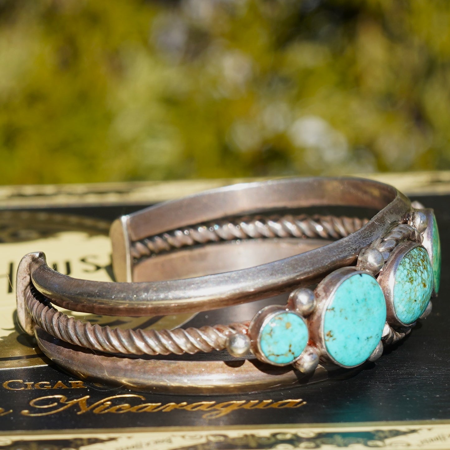 Vintage Navajo Nevada Turquoise Five Stone Bracelet