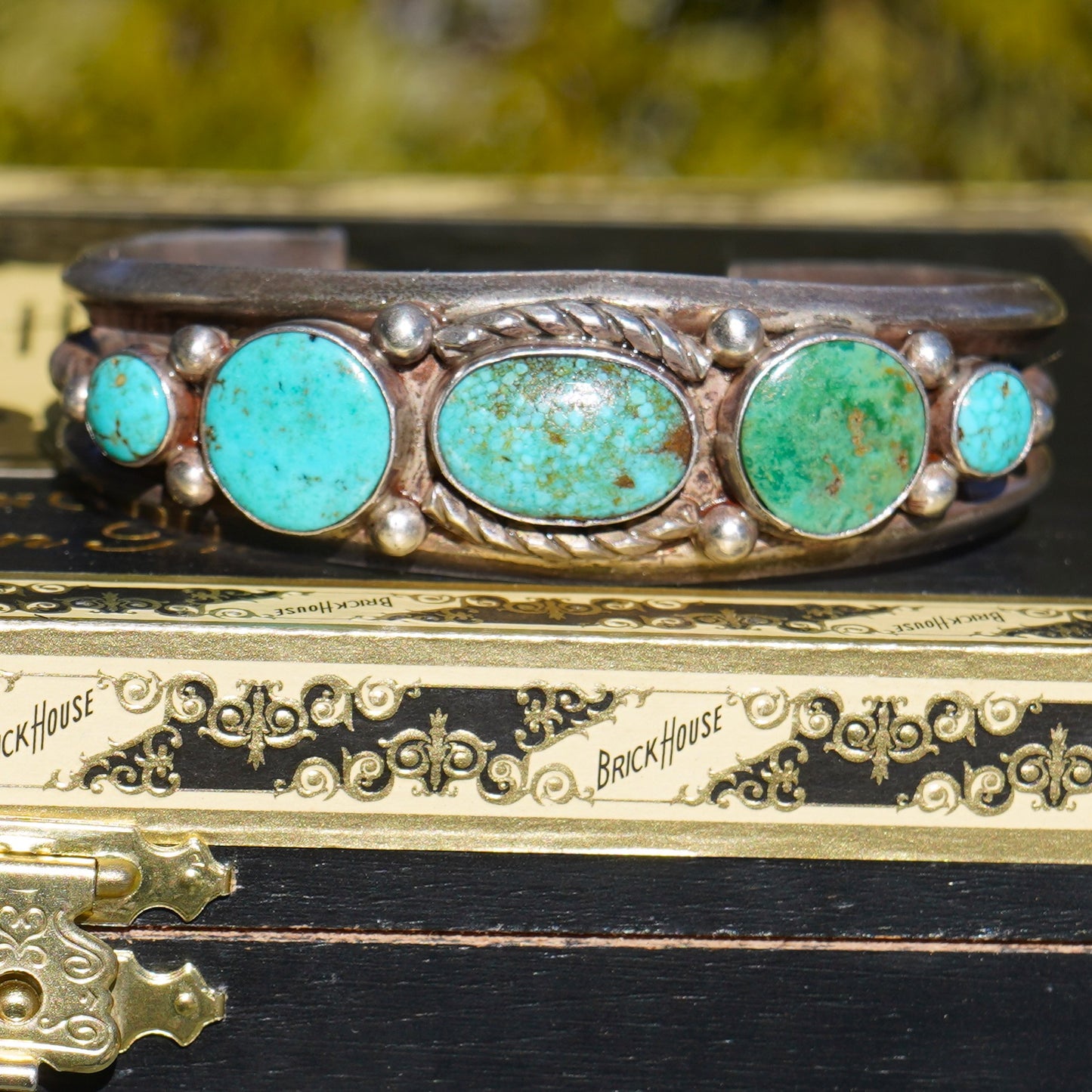 Vintage Navajo Nevada Turquoise Five Stone Bracelet
