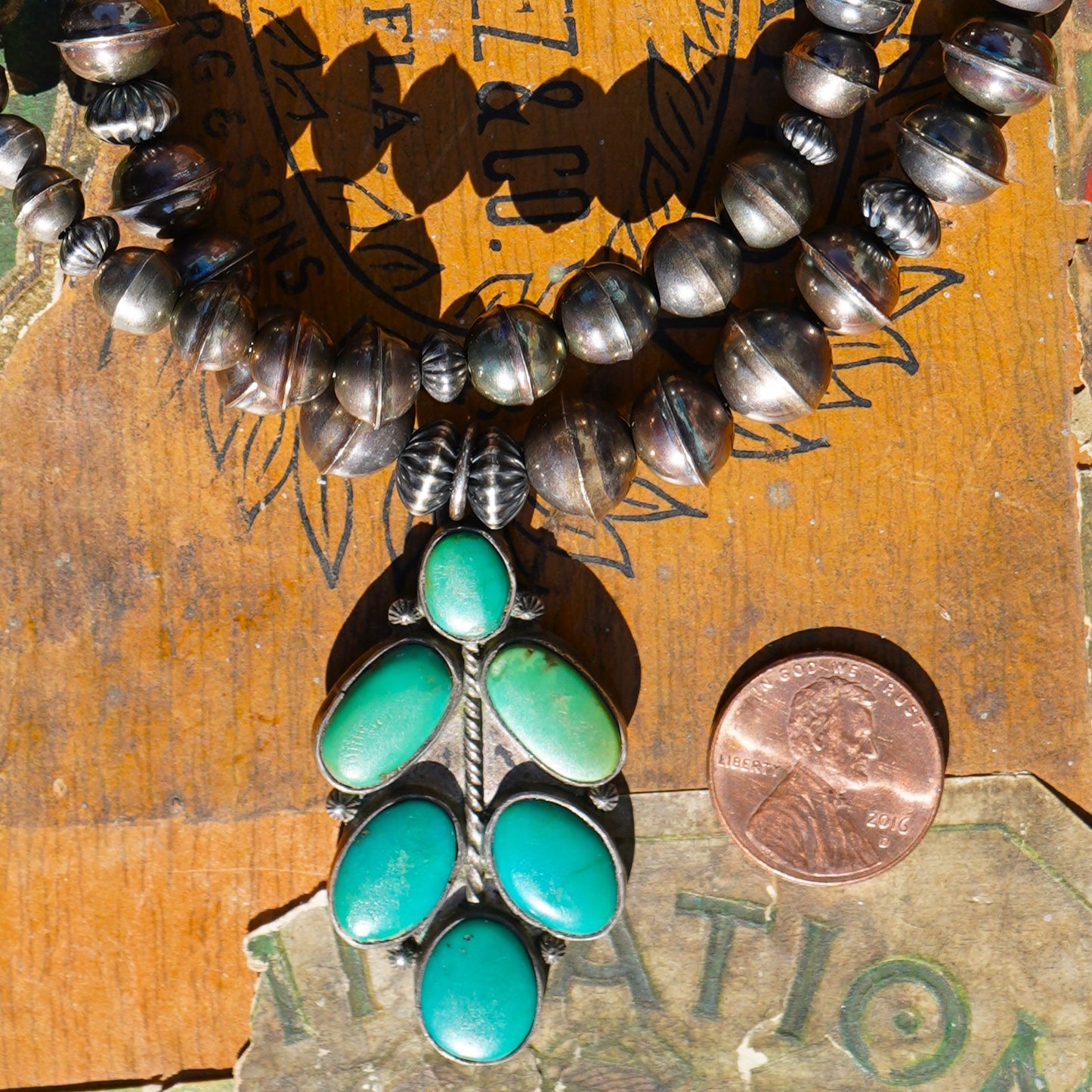 Vintage Turquoise Pendant Necklace With Bench Made Sterling Beads