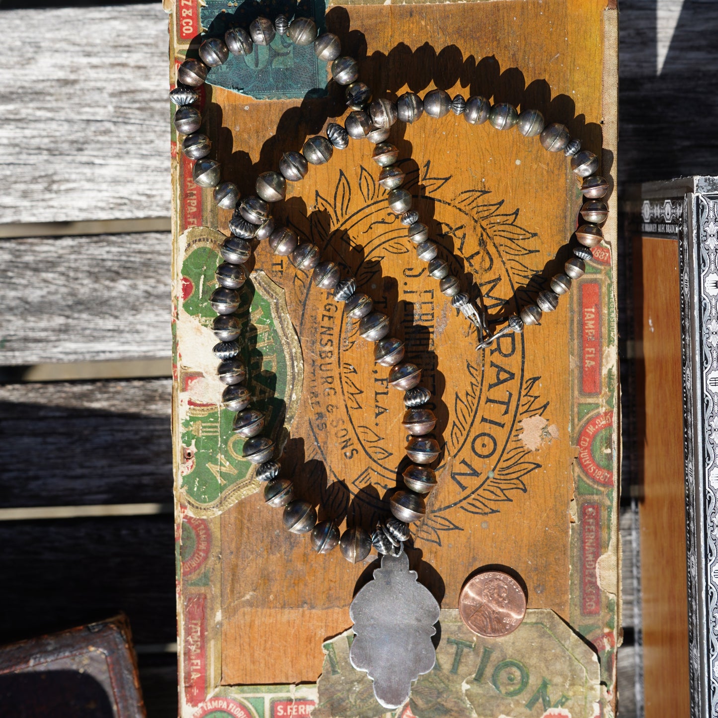 Vintage Turquoise Pendant Necklace With Bench Made Sterling Beads