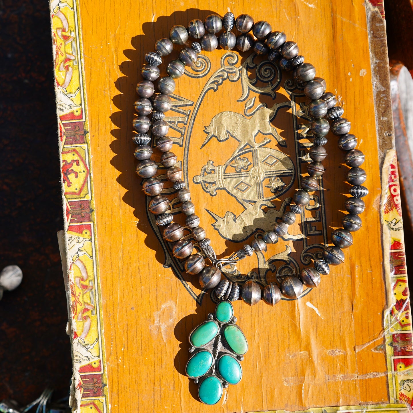 Vintage Turquoise Pendant Necklace With Bench Made Sterling Beads