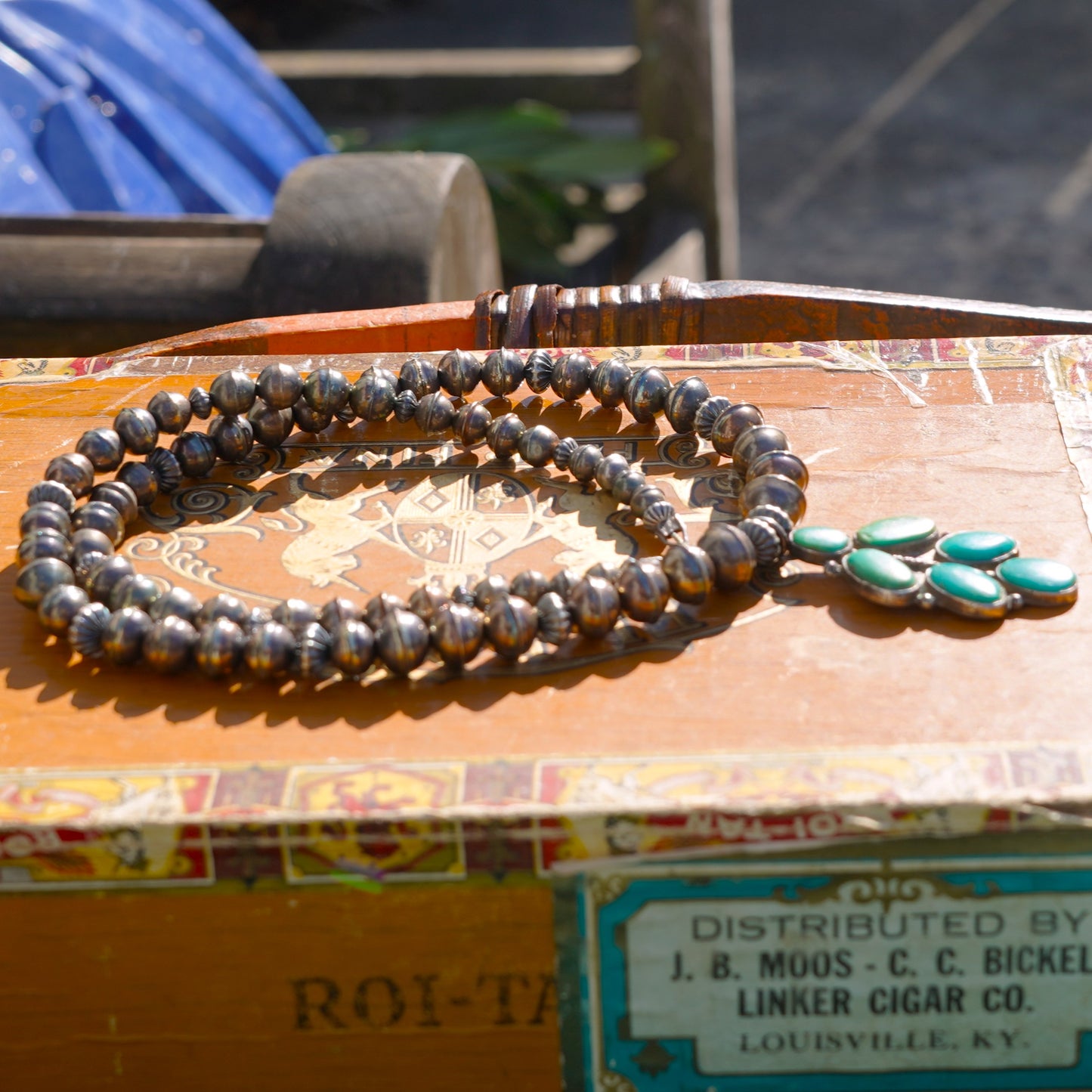 Vintage Turquoise Pendant Necklace With Bench Made Sterling Beads