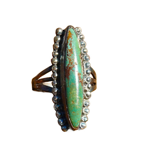 Old Pawn Green Turquoise Ring Sterling Silver