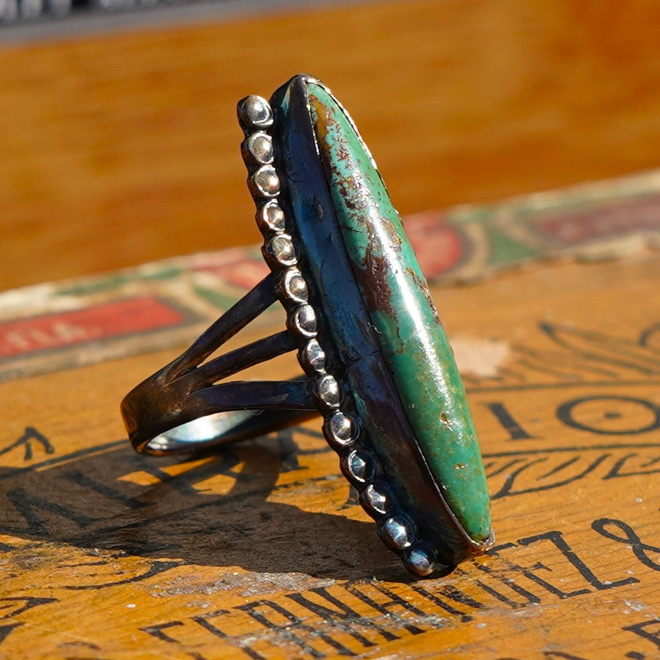 Old Pawn Green Turquoise Ring Sterling Silver